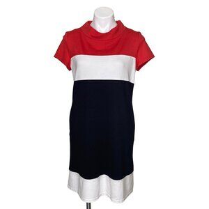 Sara Campbell Multicolor Colorblock Dress, Short Sleeve Mock Neck Women's Size M